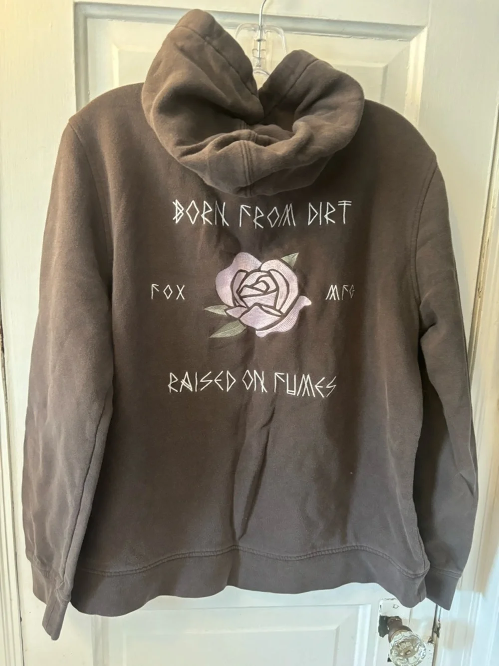 Fox Racing Womens Gray Hoodie Born from Dirt Raised on Fumes Rose Graphic - Picture 3 of 6